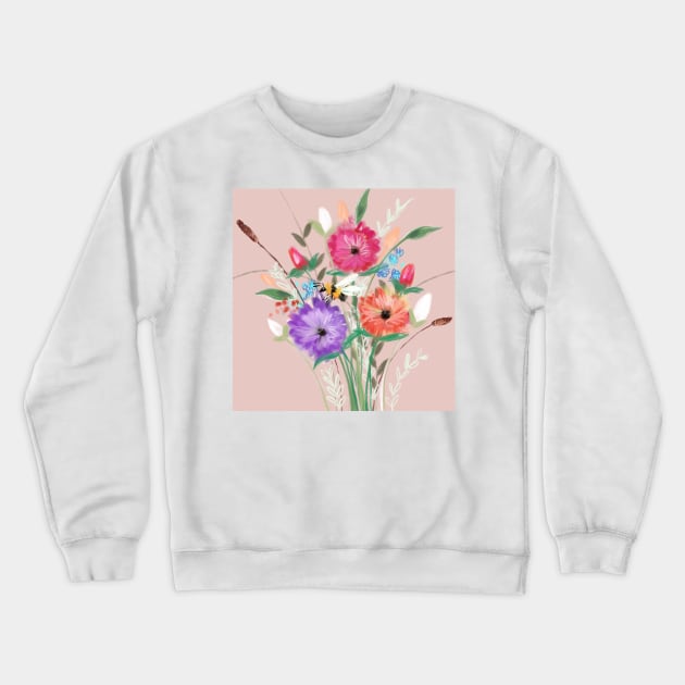 Rose Gold Floral Bouquet Crewneck Sweatshirt by Hyssopartz